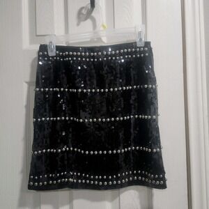 Mainstrip Black Sequin Mini Skirt McBling Studded Y2K Party Glam Size S